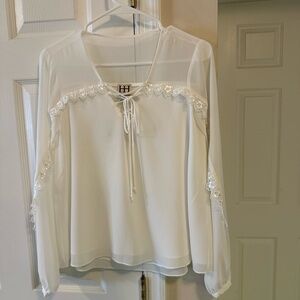 Haute Hippie Elegant White Lace Trim Blouse